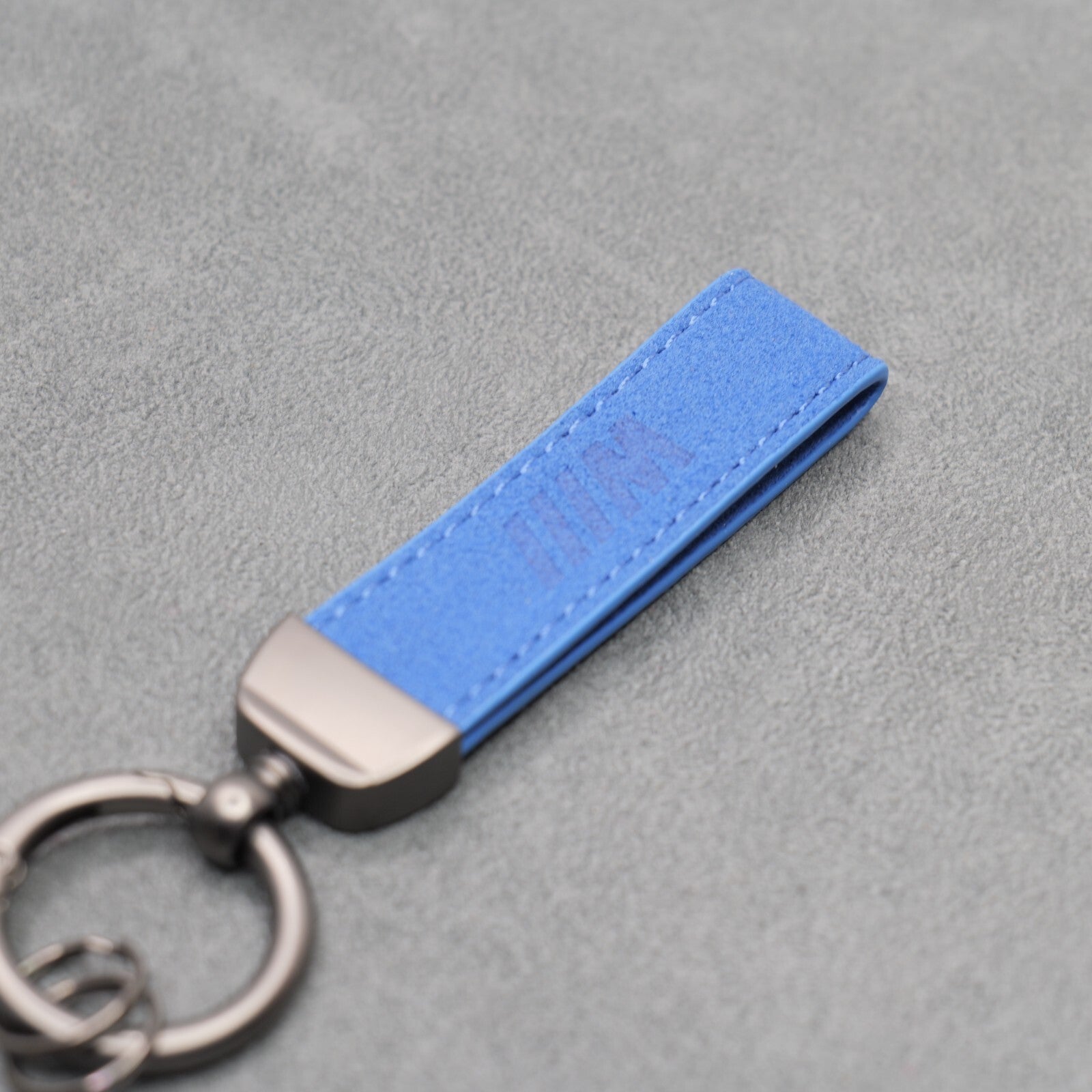 BMW M Performance Blue Suede Key Ring Chain Alcantara Red Stitching Premium