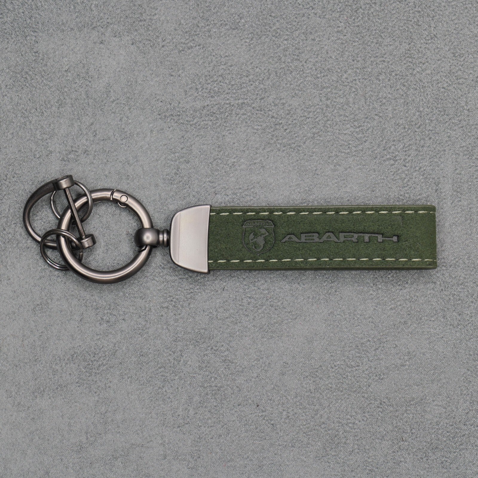 Fiat Abarth Dark Green Suede Key Ring Chain Alcantara Stitched 500 595 695 Punto