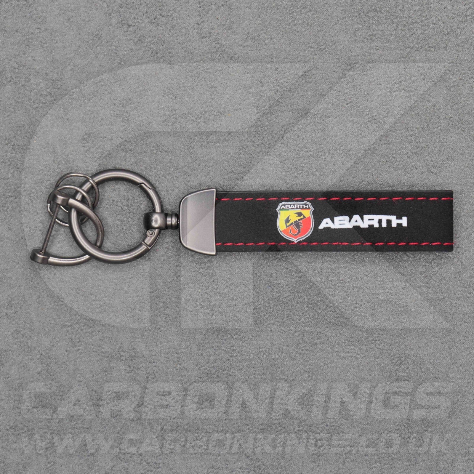 Fiat Abarth Black Suede Key Ring Chain Alcantara Stitched 500 595 695 Punto