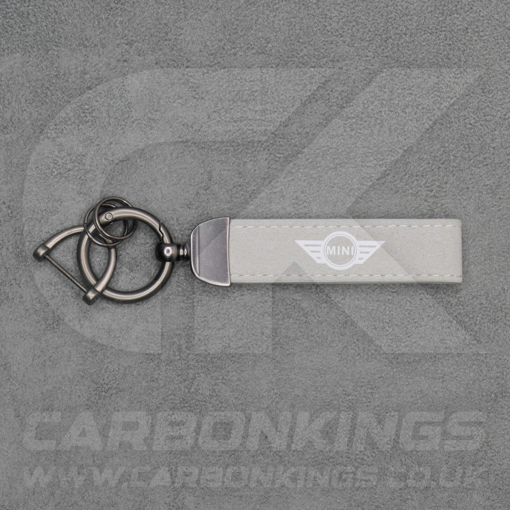 Mini Cooper Grey Suede Key Ring Chain JCW Alcantara Stitched Premium Car Keys