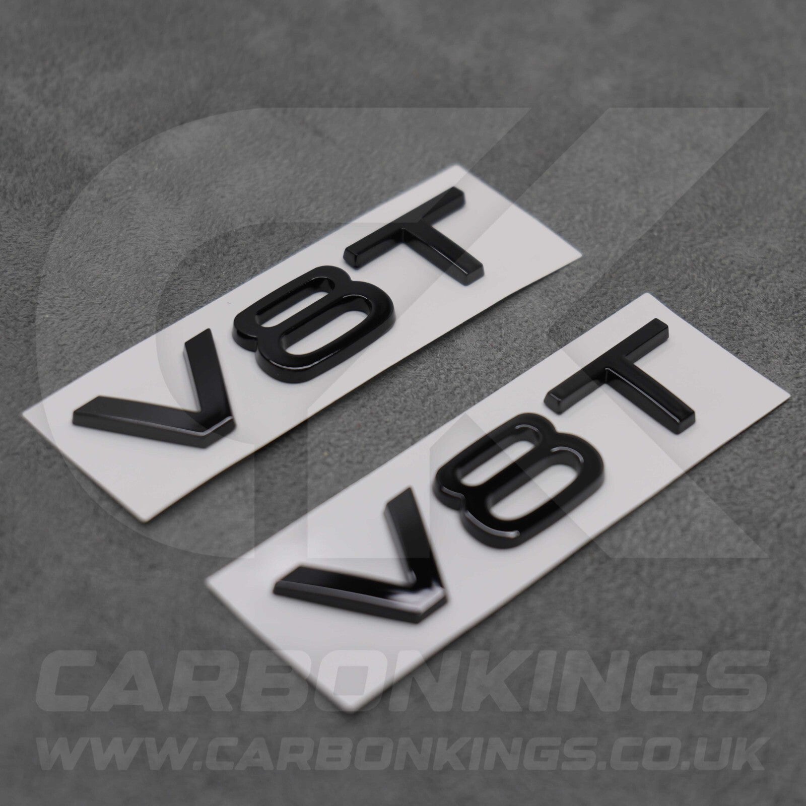2x Gloss Black V8T Side Wing Badge Emblems Audi SQ7 S6 S5 RS4 RS5 RS6 RS7 S8