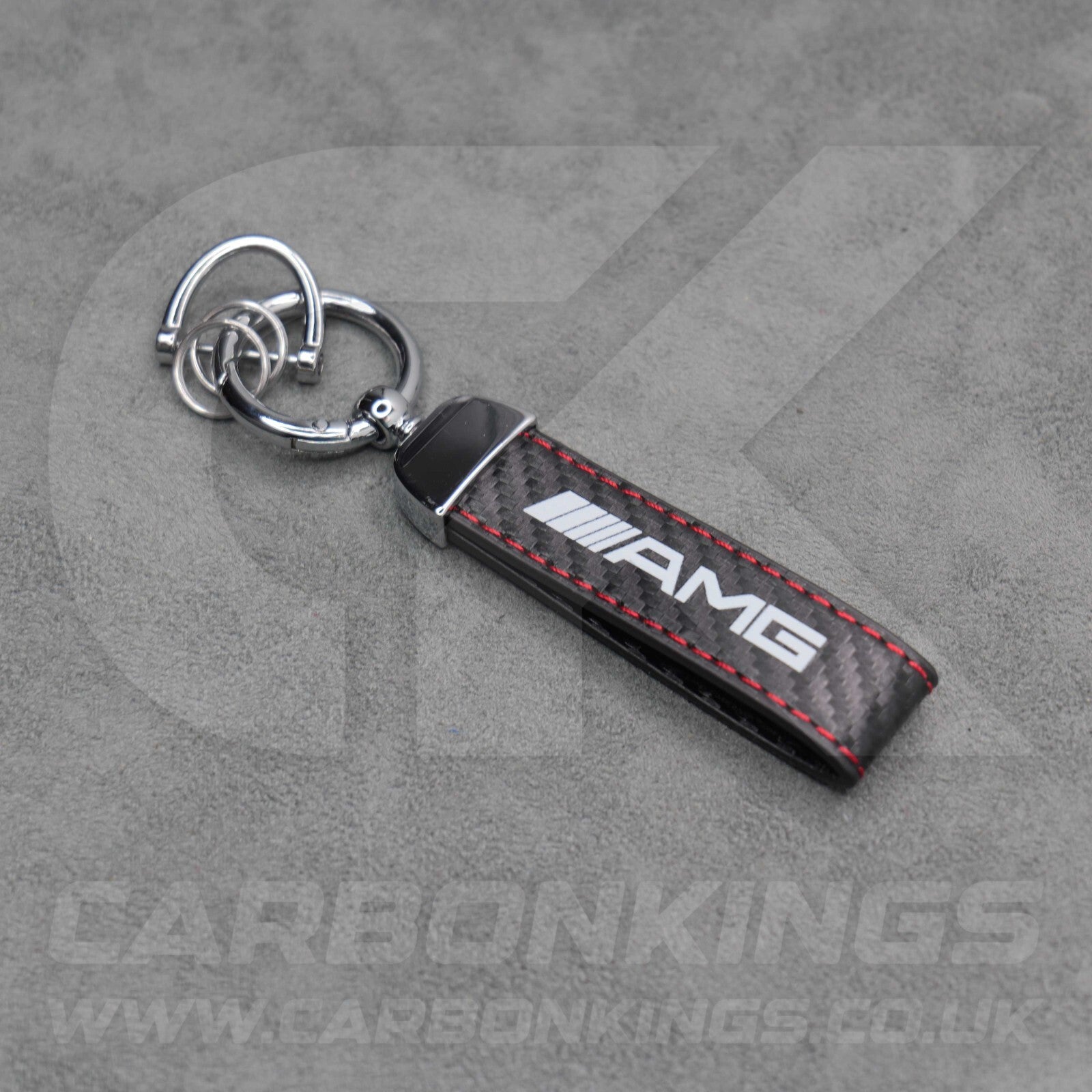 Mercedes AMG Carbon Fibre Key Ring Chain Red Stitching C63 C43 A45 E63 S63 A35