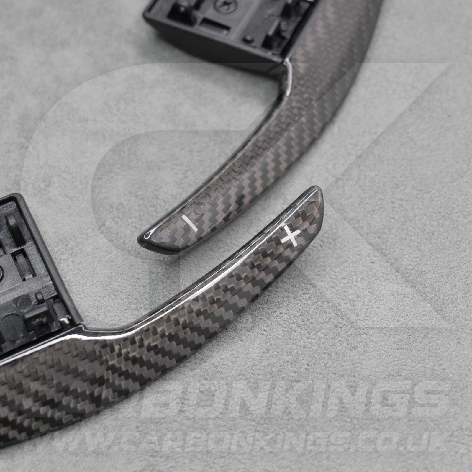 Carbon Fibre & White +/- Gear Paddle Shifters BMW F80 M3 F82 F83 M4 F87 M2 F30