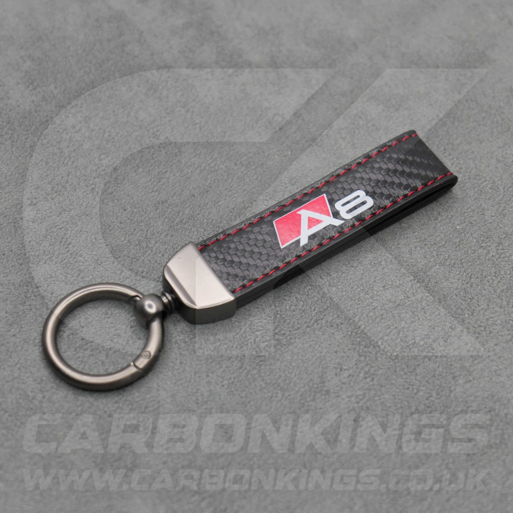 Audi Carbon Fibre Style Red Stitching Key Ring Chain S Line A3 A4 A5 A6 A7 A8