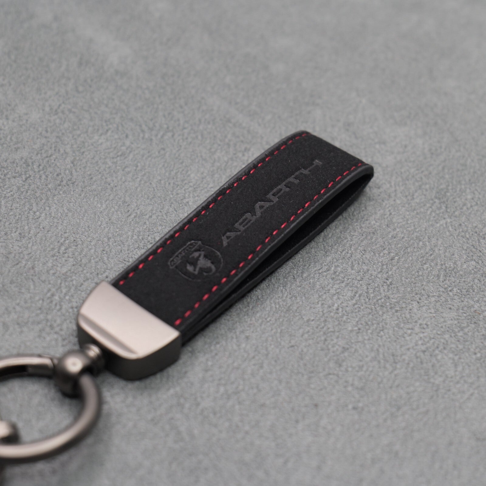 Fiat Abarth Black Suede Key Ring Chain Alcantara Stitched 500 595 695 Punto