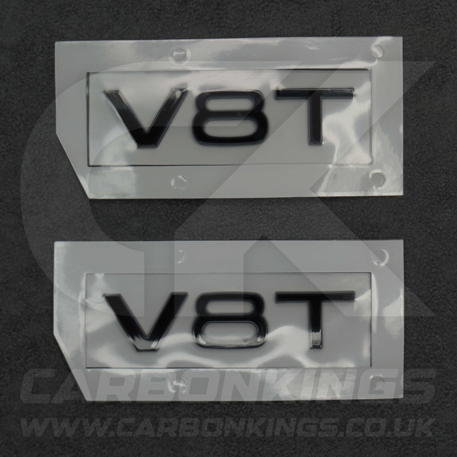 2x Gloss Black V8T Side Wing Badge Emblems Audi SQ7 S6 S5 RS4 RS5 RS6 RS7 S8