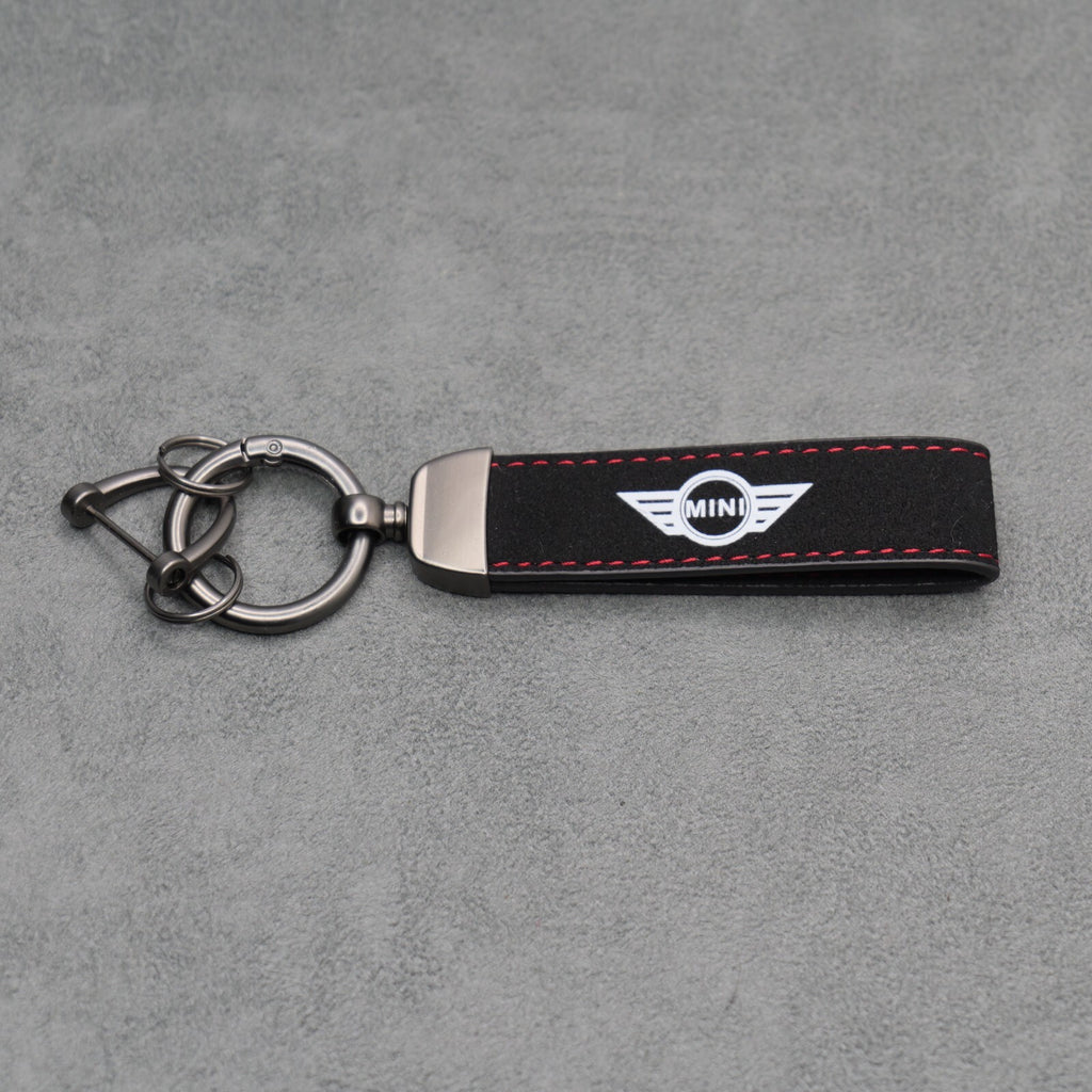 Mini Cooper Black Suede Key Ring Chain JCW Alcantara Stitched Premium Car Keys