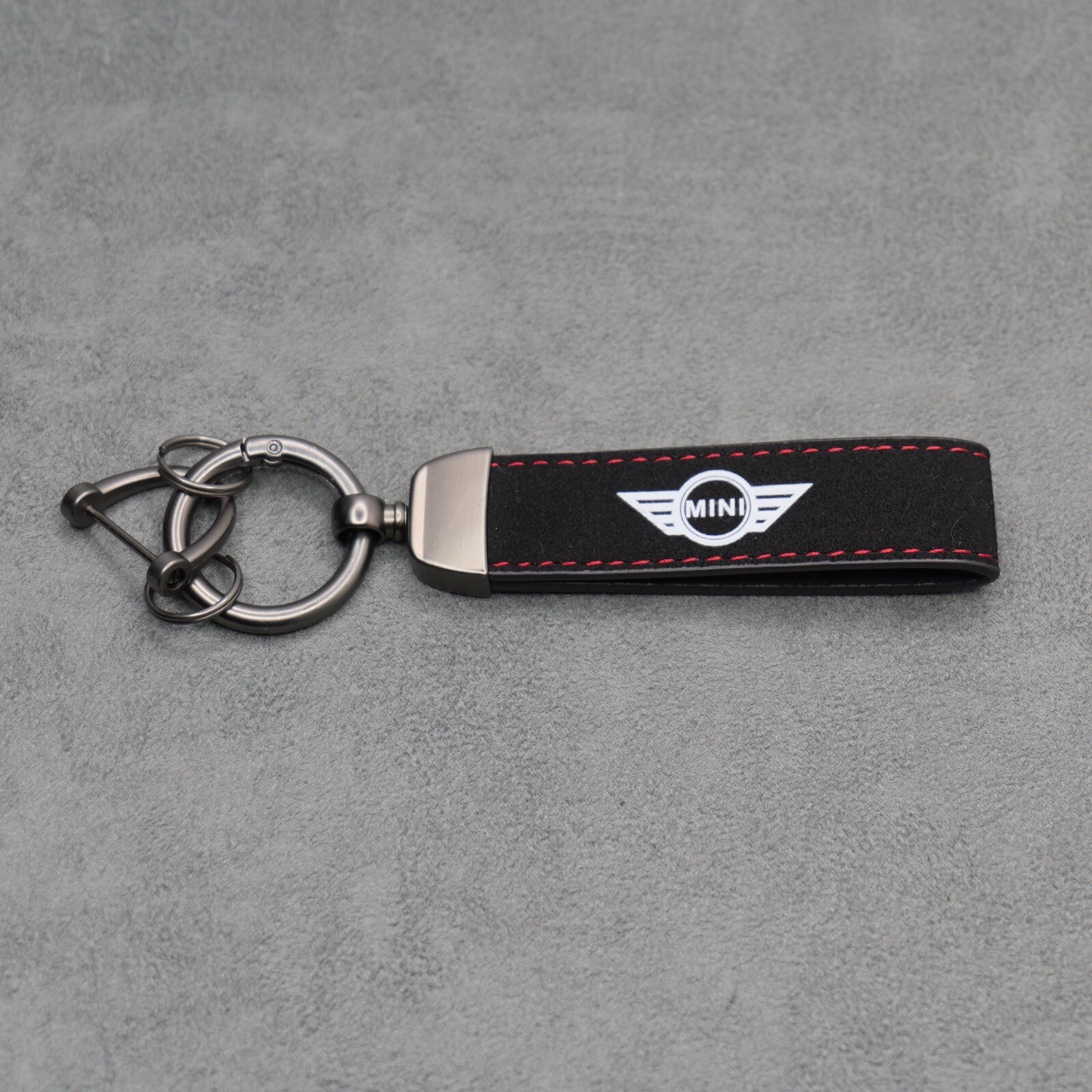 Mini Cooper Black Suede Key Ring Chain JCW Alcantara Stitched Premium Car Keys