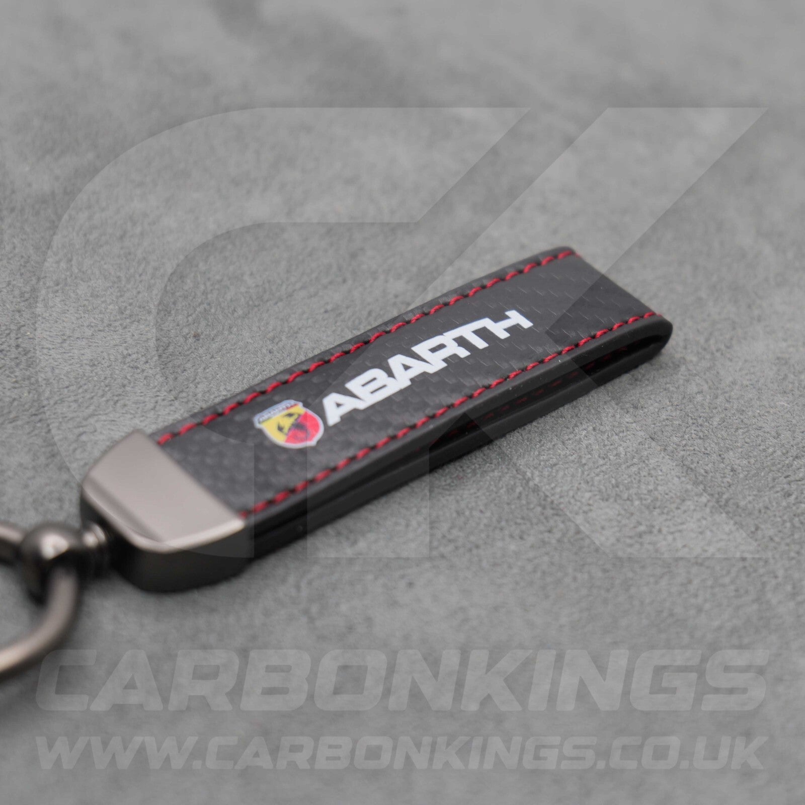Fiat Abarth Carbon Fibre Red Stitching Key Ring Premium & Durable 500 595 695