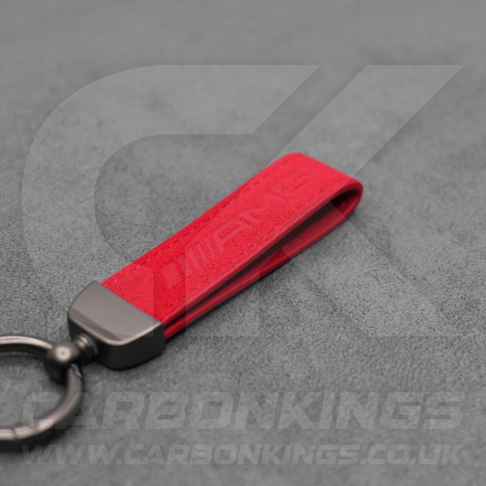 Mercedes AMG Red Suede Key Ring Chain Alcantara Stitched Premium C63 C43 A45 E63