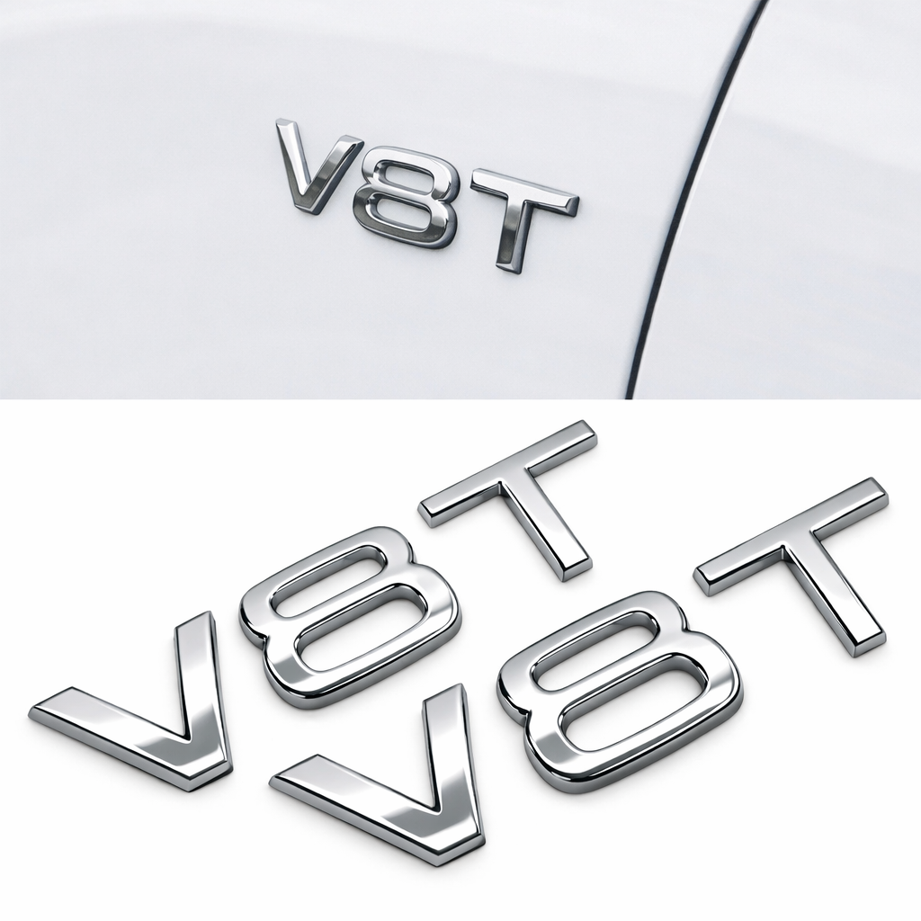 2x Chrome Silver V8T Side Wing Badge Emblems Audi SQ7 S6 S5 RS4 RS5 RS6 RS7 S8
