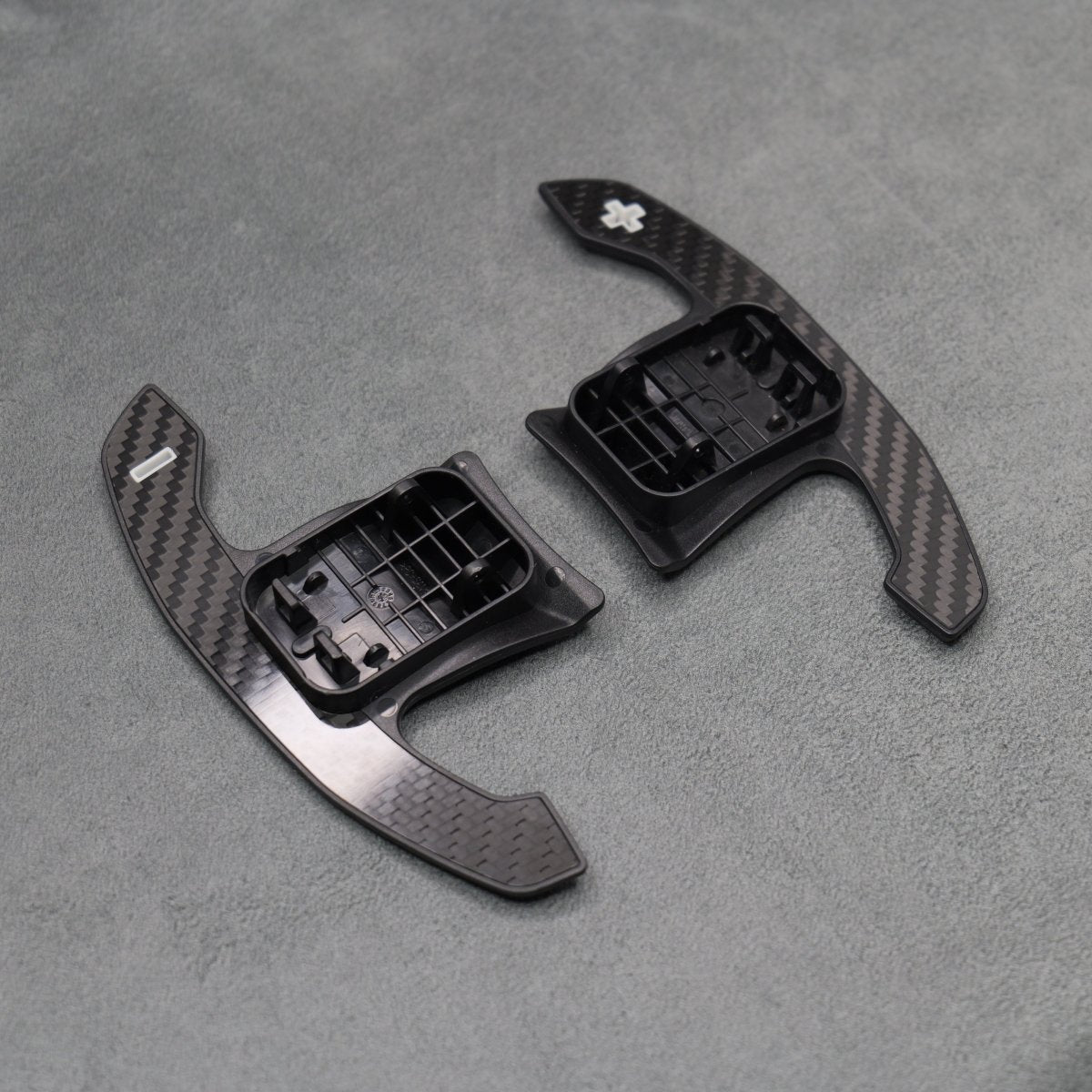 Carbon Fibre / White Gear Shifter Paddles for BMW F80 M3 F82 F83 M4 F87 M2 F30 G80 - Interior Styling | Carbon Kings