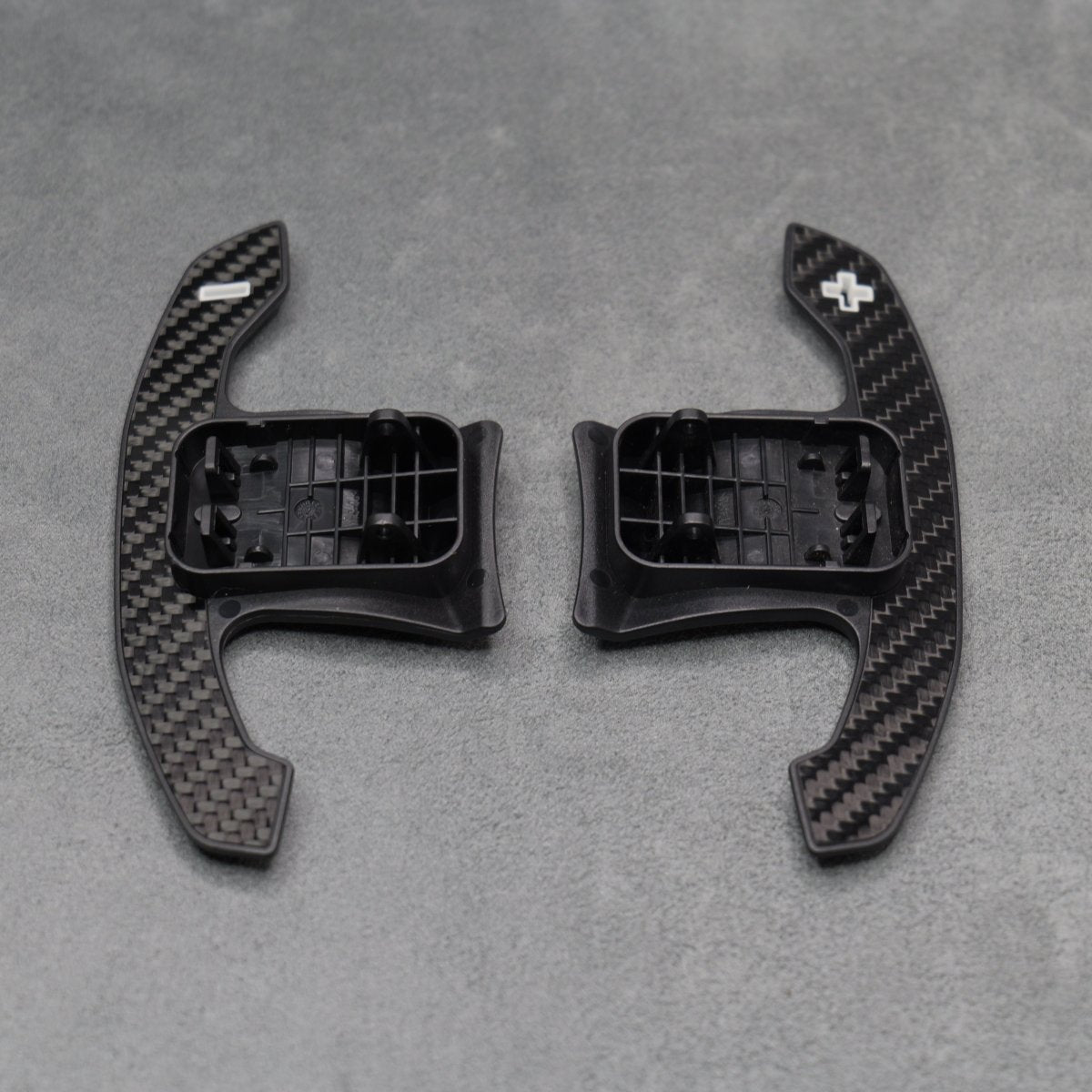 Carbon Fibre / White Gear Shifter Paddles for BMW F80 M3 F82 F83 M4 F87 M2 F30 G80 - Interior Styling | Carbon Kings