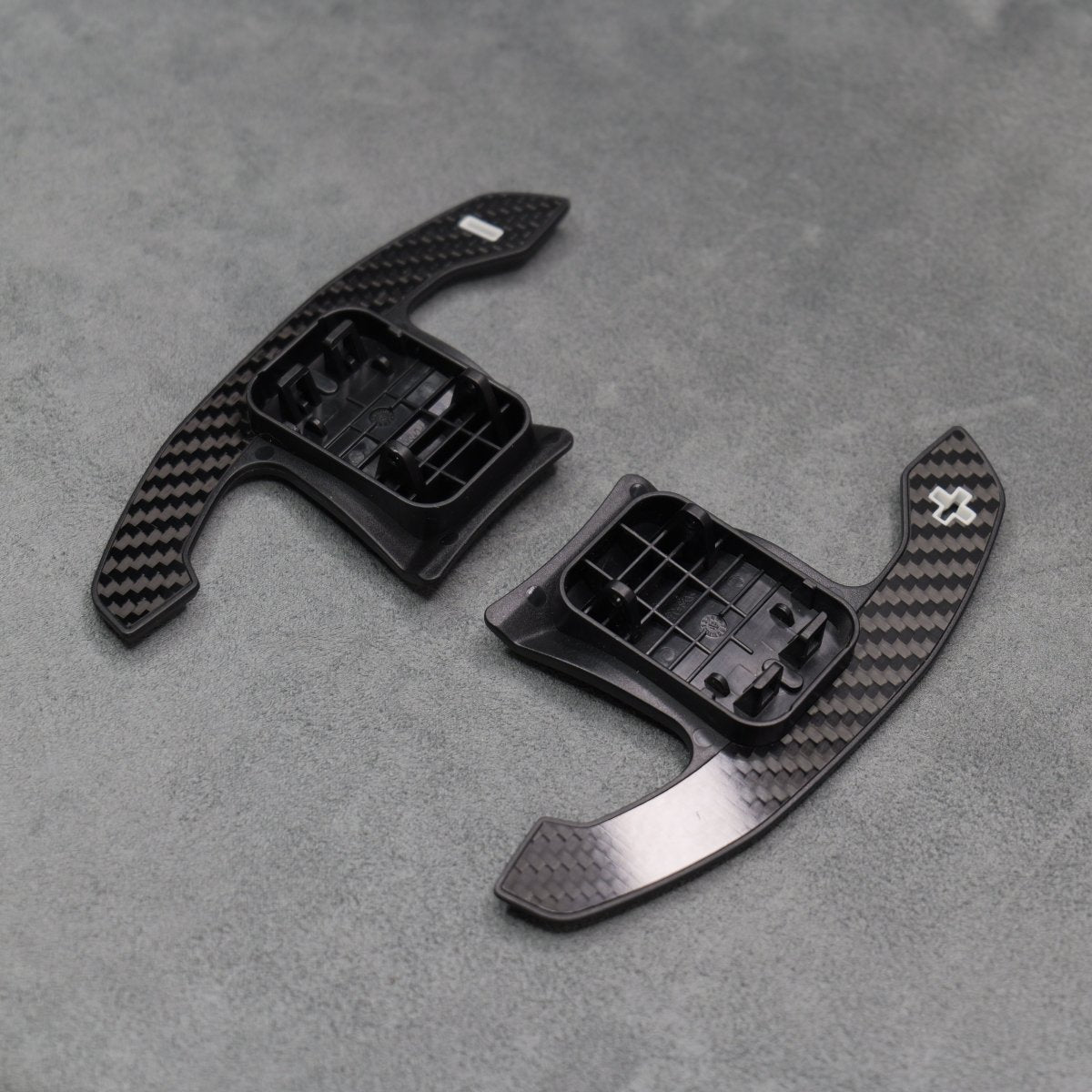 Carbon Fibre / White Gear Shifter Paddles for BMW F80 M3 F82 F83 M4 F87 M2 F30 G80 - Interior Styling | Carbon Kings