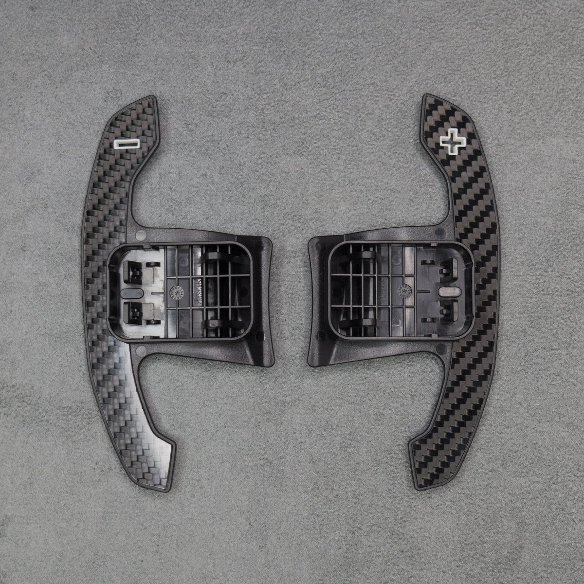Carbon Fibre / White Gear Shifter Paddles for BMW F80 M3 F82 F83 M4 F87 M2 F30 G80 - Interior Styling | Carbon Kings