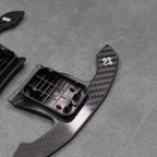 Carbon Fibre / White Gear Shifter Paddles for BMW F80 M3 F82 F83 M4 F87 M2 F30 G80 - Interior Styling | Carbon Kings