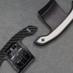 Carbon Fibre / White Gear Shifter Paddles for BMW F80 M3 F82 F83 M4 F87 M2 F30 G80 - Interior Styling | Carbon Kings