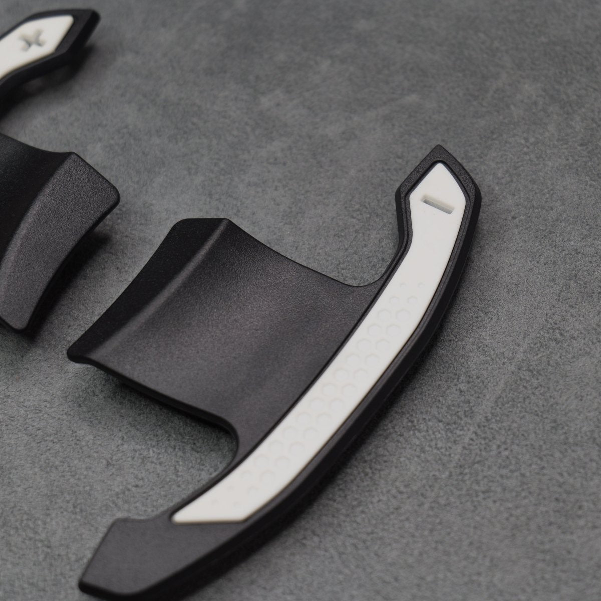 Carbon Fibre / White Gear Shifter Paddles for BMW F80 M3 F82 F83 M4 F87 M2 F30 G80 - Interior Styling | Carbon Kings