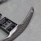 Carbon Fibre / White Gear Paddle Shifters BMW F80 M3 F82 F83 M4 F87 M2 F30 - Interior Styling | Carbon Kings