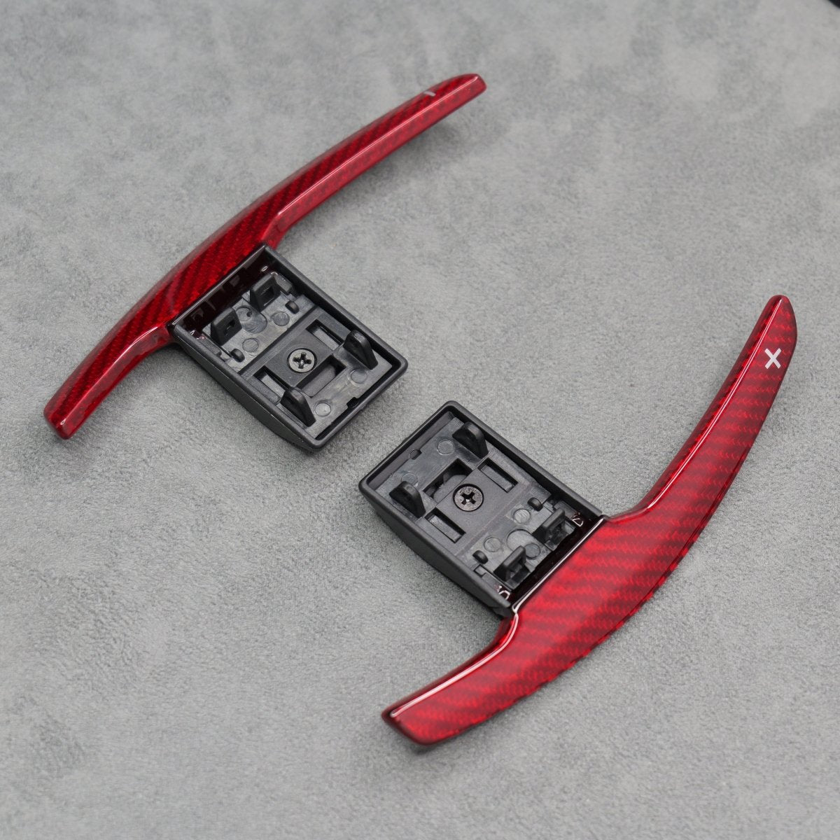 Red Carbon Fibre Gear Paddle Shifters BMW F80 M3 F82 F83 M4 F87 M2 F30 - Interior Styling | Carbon Kings