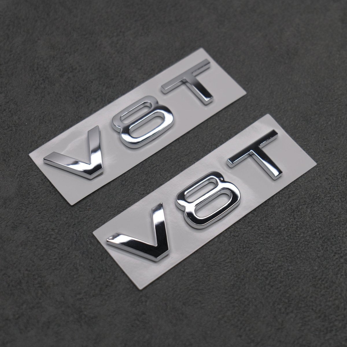 2x Chrome Silver V8T Side Wing Badge Emblems Audi SQ7 S6 S5 RS4 RS5 RS6 RS7 S8 - Exterior Styling | Carbon Kings