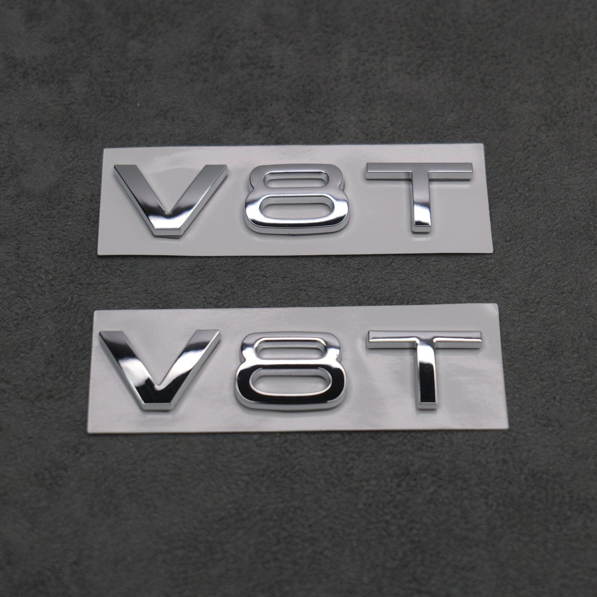 2x Chrome Silver V8T Side Wing Badge Emblems Audi SQ7 S6 S5 RS4 RS5 RS6 RS7 S8 - Exterior Styling | Carbon Kings