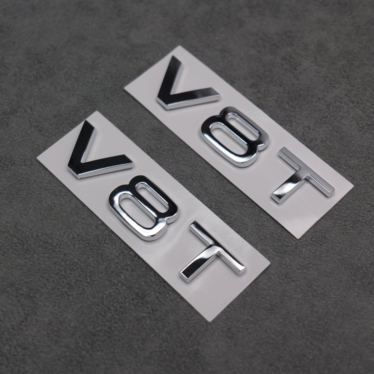 2x Chrome Silver V8T Side Wing Badge Emblems Audi SQ7 S6 S5 RS4 RS5 RS6 RS7 S8 - Exterior Styling | Carbon Kings