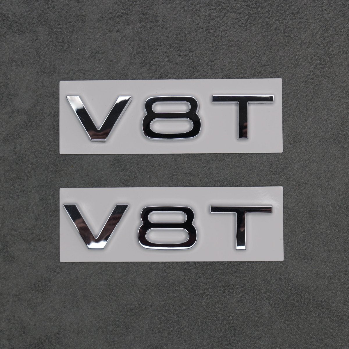 2x Chrome Silver V8T Side Wing Badge Emblems Audi SQ7 S6 S5 RS4 RS5 RS6 RS7 S8 - Exterior Styling | Carbon Kings