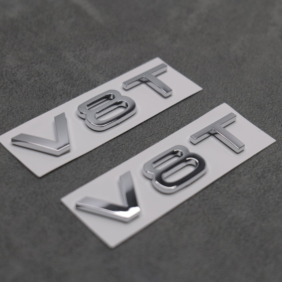 2x Chrome Silver V8T Side Wing Badge Emblems Audi SQ7 S6 S5 RS4 RS5 RS6 RS7 S8 - Exterior Styling | Carbon Kings