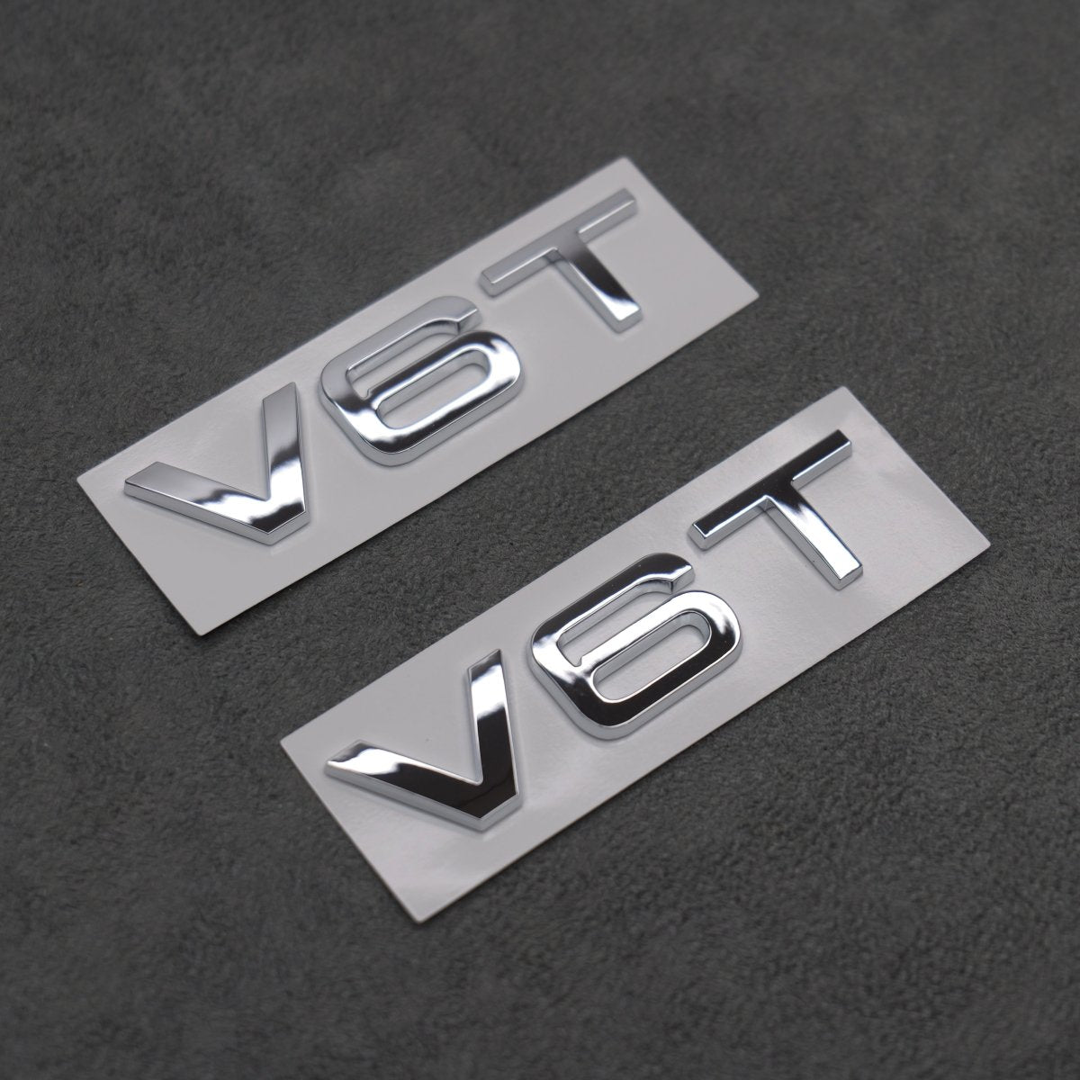 2x Chrome Silver V6T Side Wing Badge Emblems for Audi A4 A5 A6 A7 S3 S4 S5 S6 Q5 Q7 - Exterior Styling | Carbon Kings