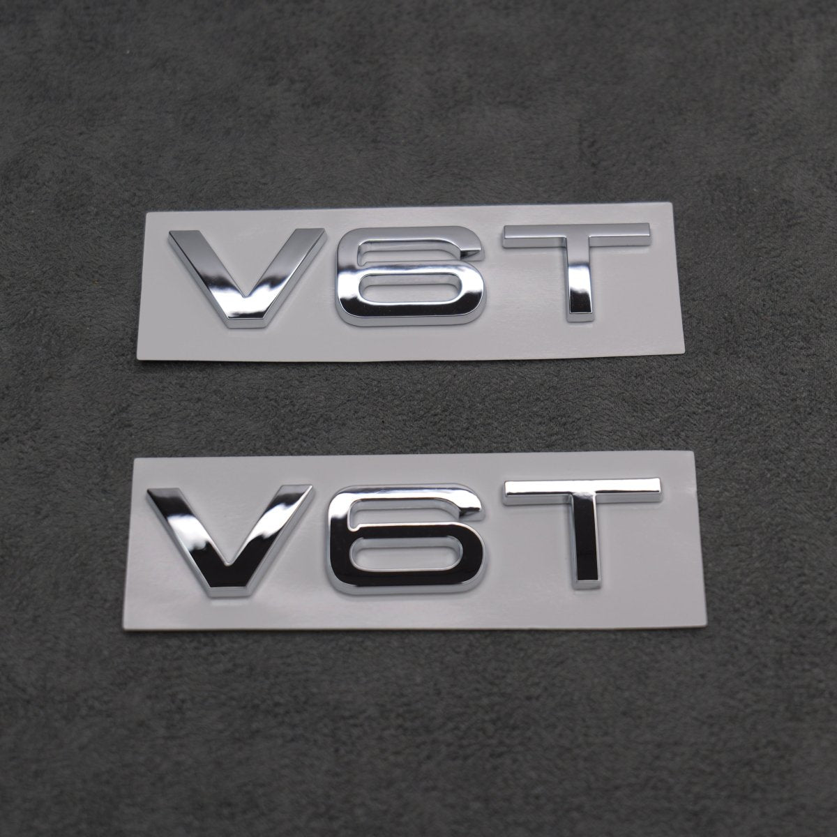 2x Chrome Silver V6T Side Wing Badge Emblems for Audi A4 A5 A6 A7 S3 S4 S5 S6 Q5 Q7 - Exterior Styling | Carbon Kings