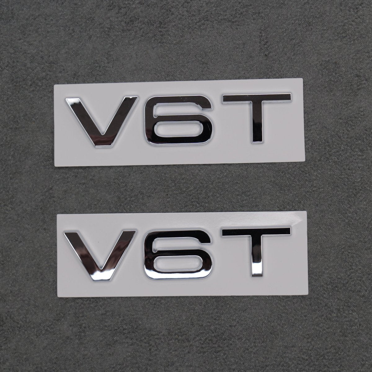 2x Chrome Silver V6T Side Wing Badge Emblems for Audi A4 A5 A6 A7 S3 S4 S5 S6 Q5 Q7 - Exterior Styling | Carbon Kings