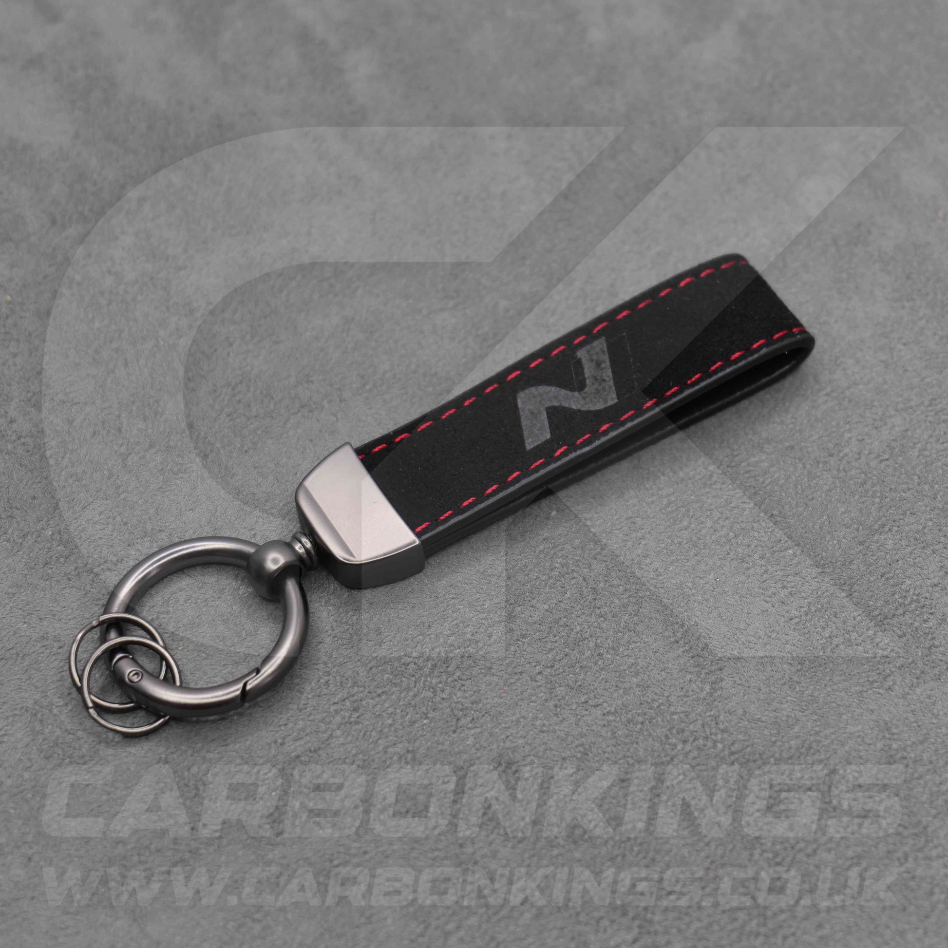 Hyundai N Black Suede Red Stitch Car Key Chain Ioniq 5 6 9 Kona i10 i20 i30