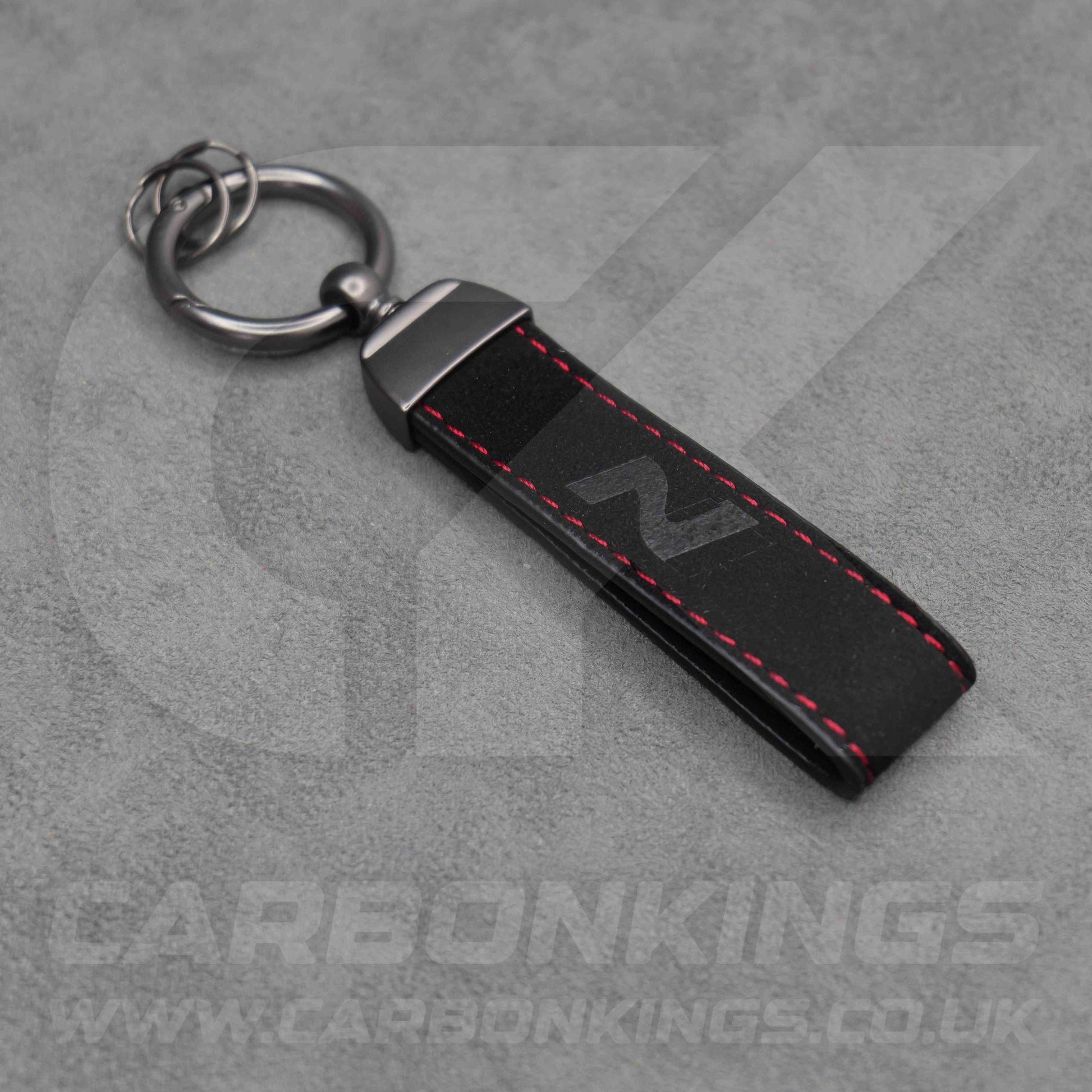 Hyundai N Black Suede Red Stitch Car Key Chain Ioniq 5 6 9 Kona i10 i20 i30