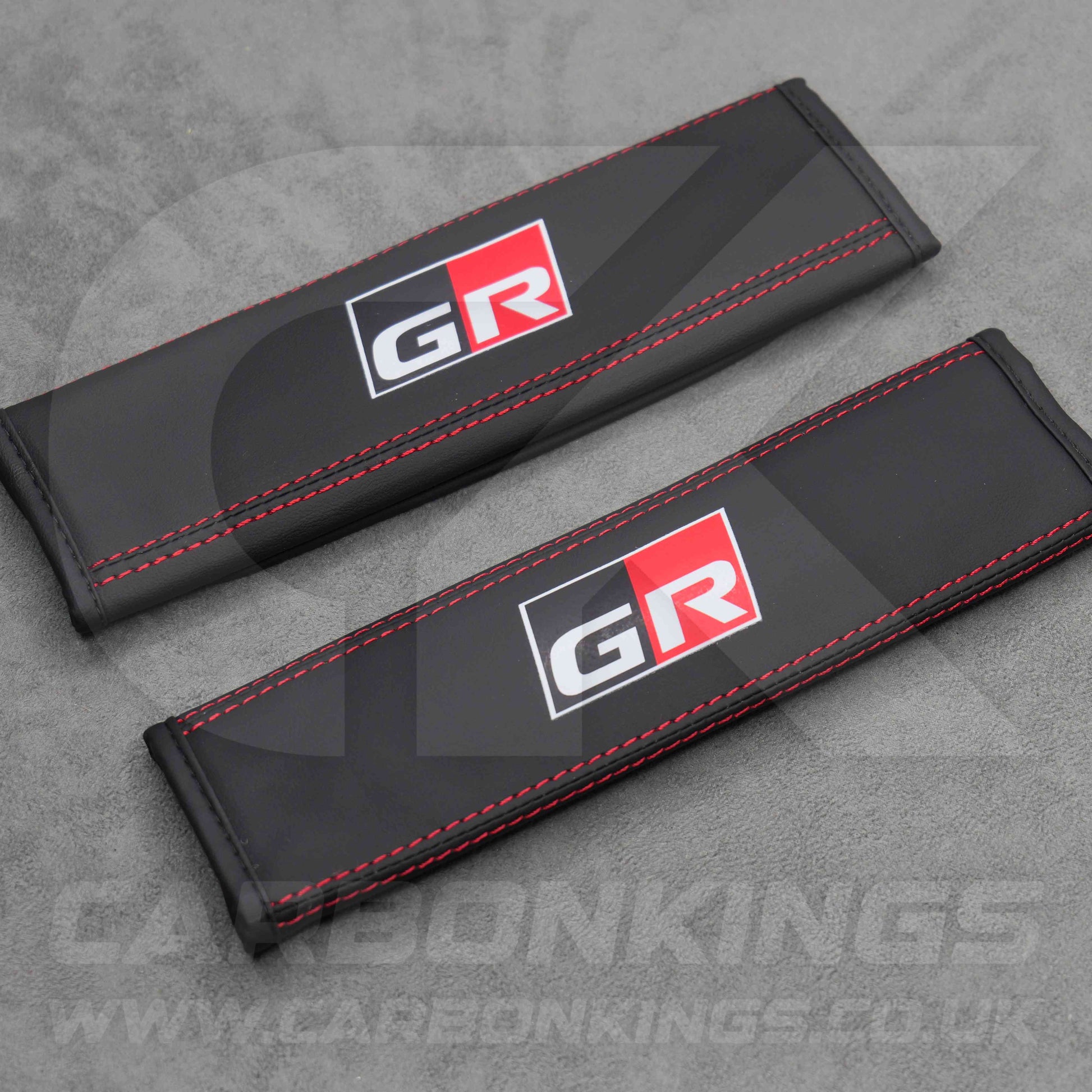 Toyota GR Sport Leather / Red Stitching Seatbelt Cover Protectors Gazoo Racing