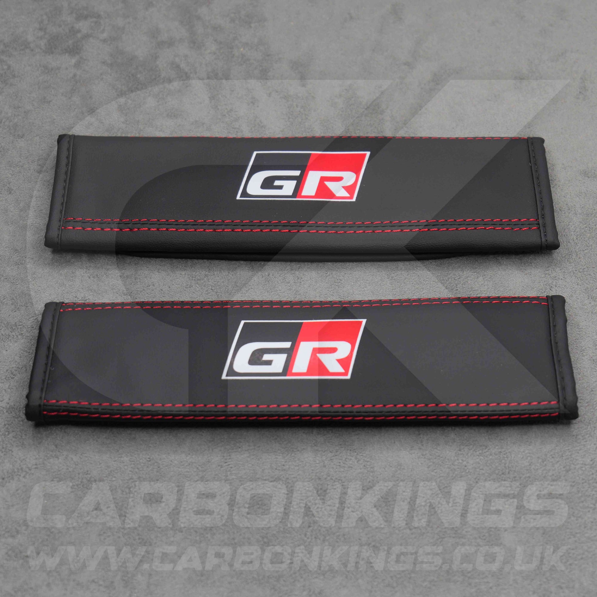 Toyota GR Sport Leather / Red Stitching Seatbelt Cover Protectors Gazoo Racing