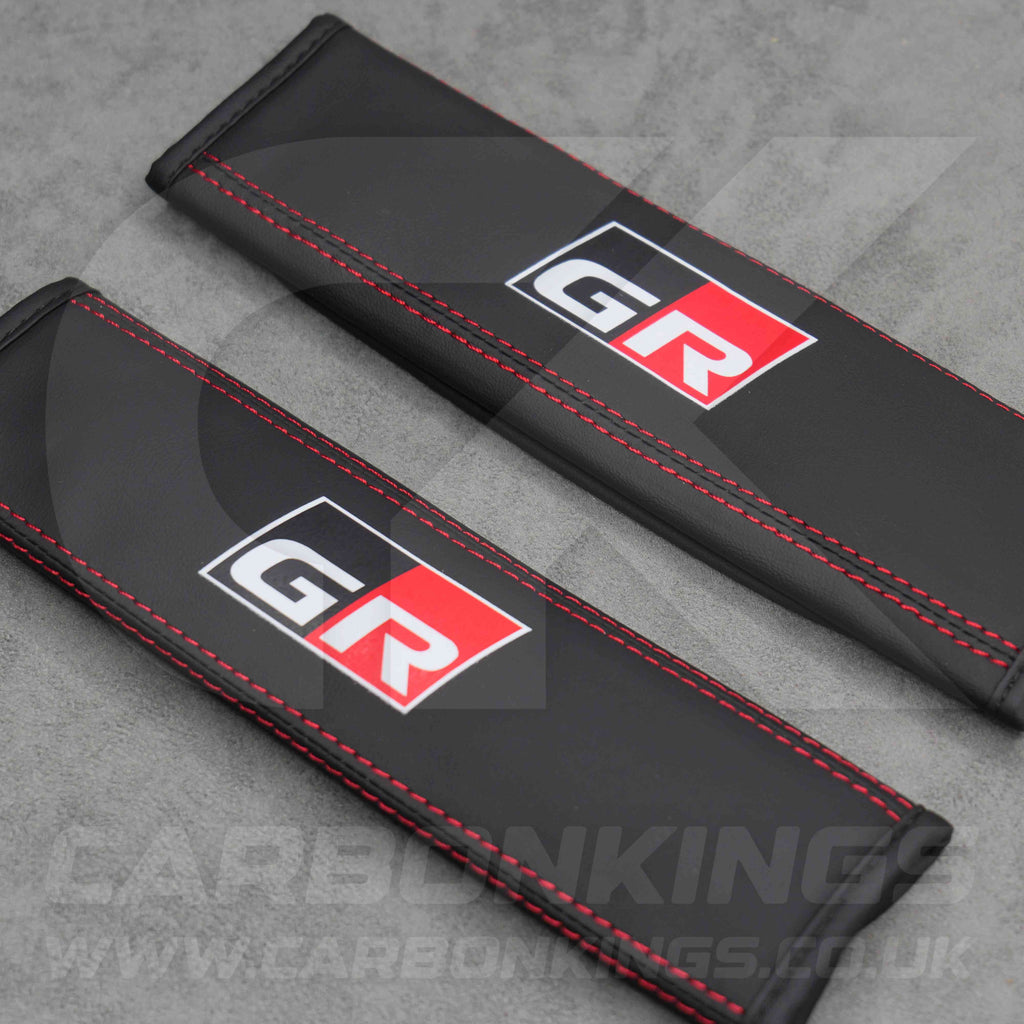 Toyota GR Sport Leather / Red Stitching Seatbelt Cover Protectors Gazoo Racing