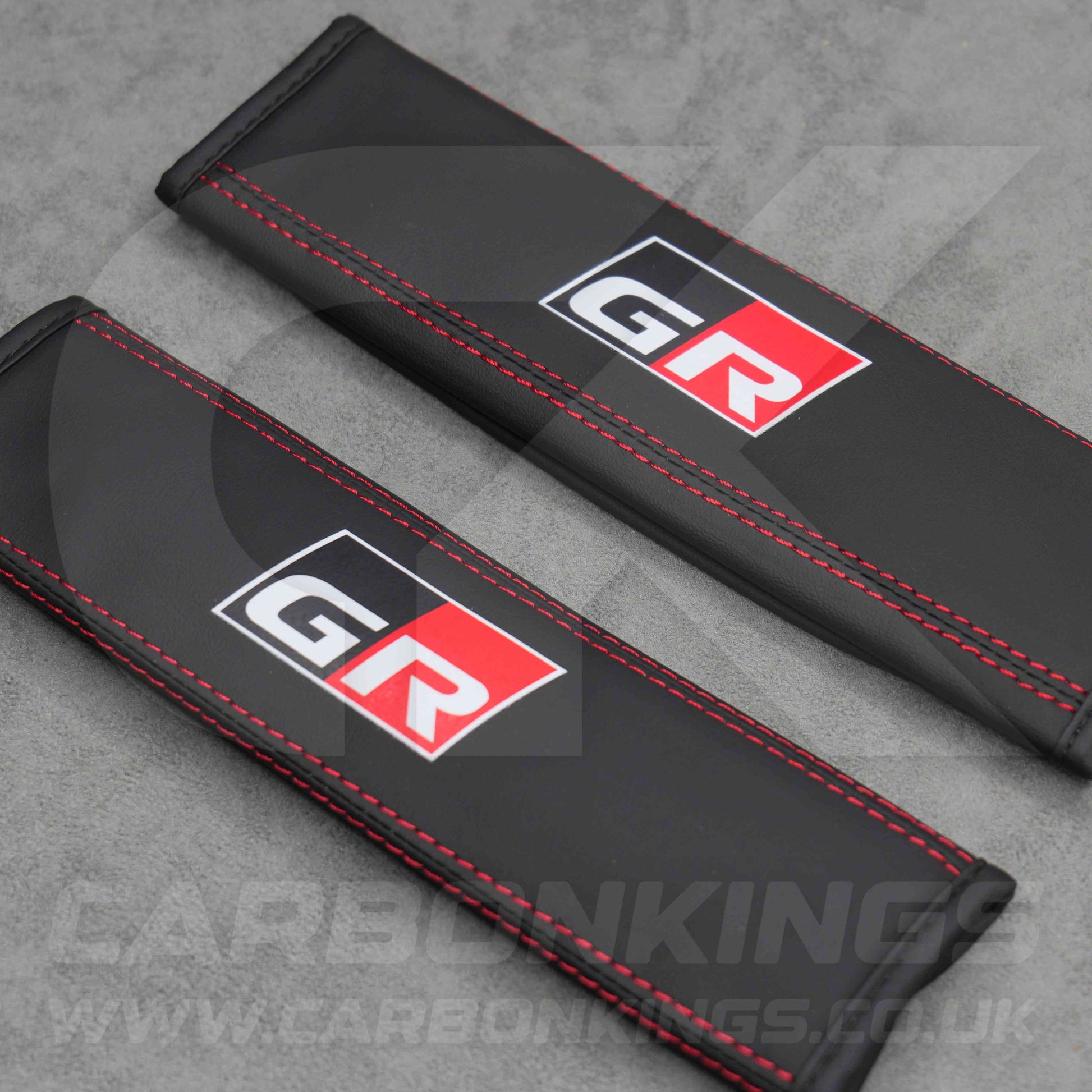 Toyota GR Sport Leather / Red Stitching Seatbelt Cover Protectors Gazoo Racing