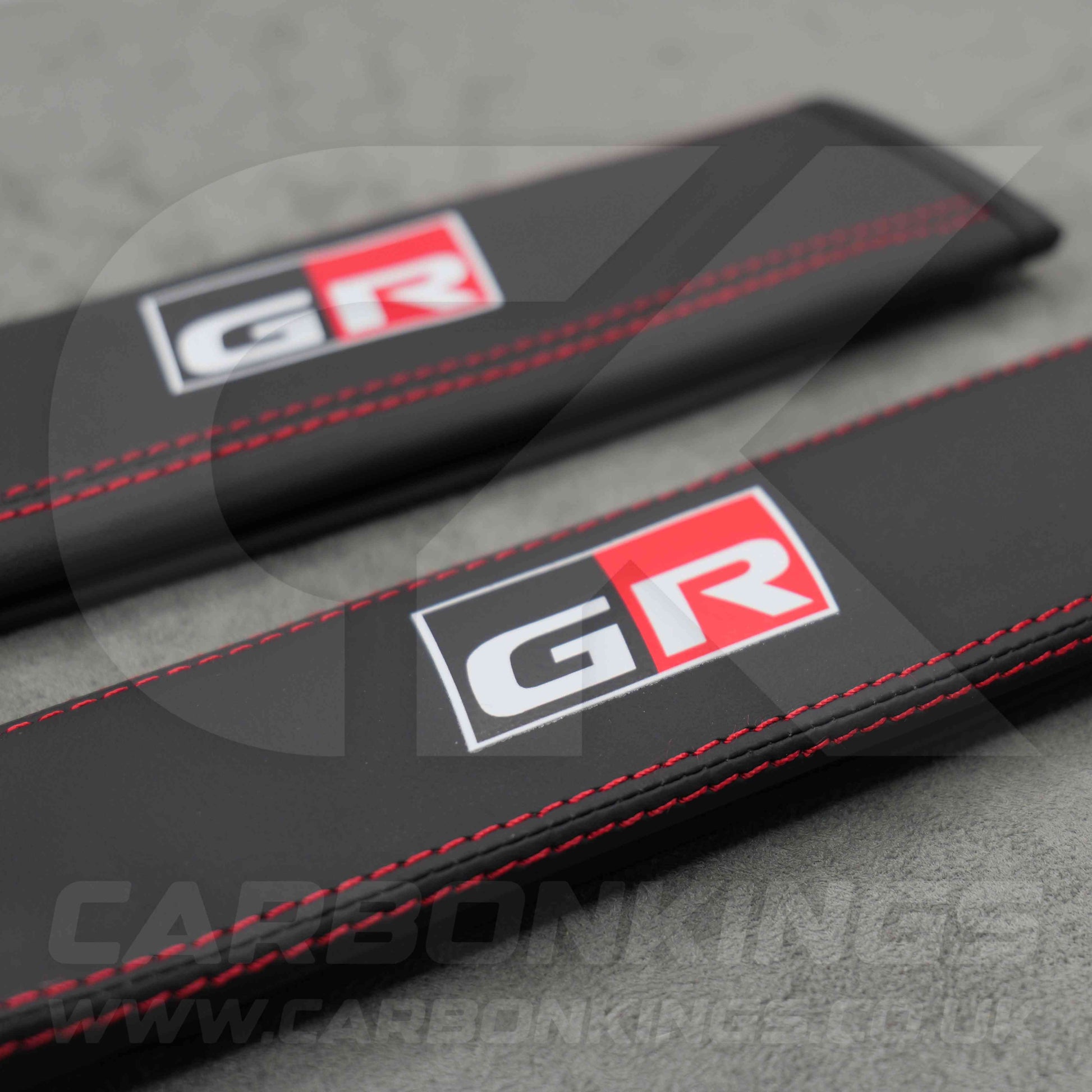 Toyota GR Sport Leather / Red Stitching Seatbelt Cover Protectors Gazoo Racing