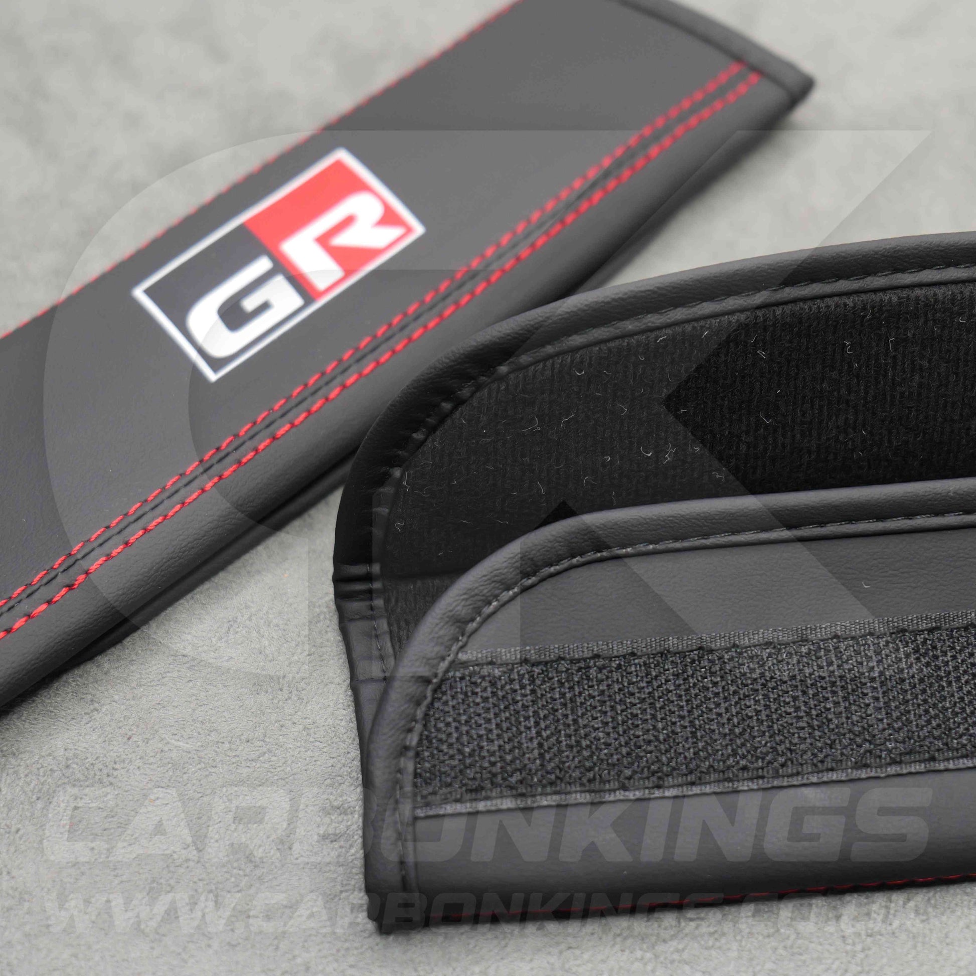 Toyota GR Sport Leather / Red Stitching Seatbelt Cover Protectors Gazoo Racing