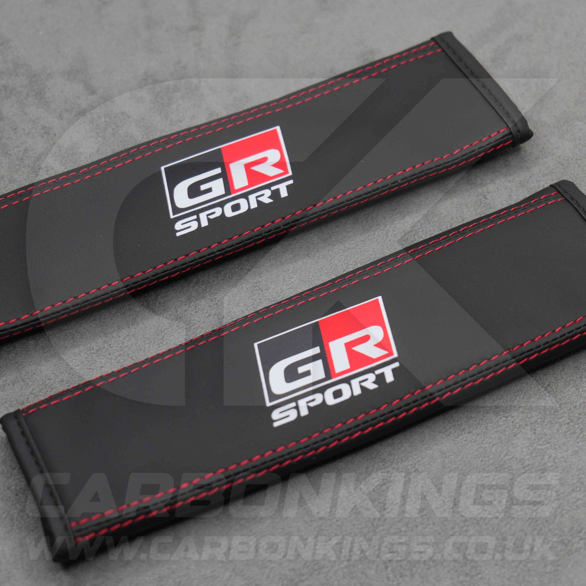 Toyota GR Sport Leather / Red Stitching Seatbelt Cover Protectors Gazoo Racing