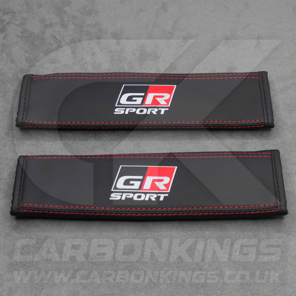 Toyota GR Sport Leather / Red Stitching Seatbelt Cover Protectors Gazoo Racing
