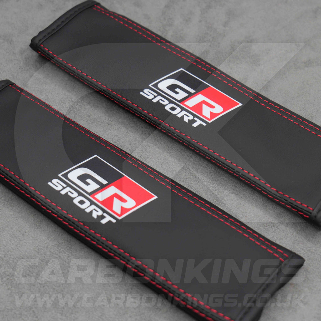 Toyota GR Sport Leather / Red Stitching Seatbelt Cover Protectors Gazoo Racing