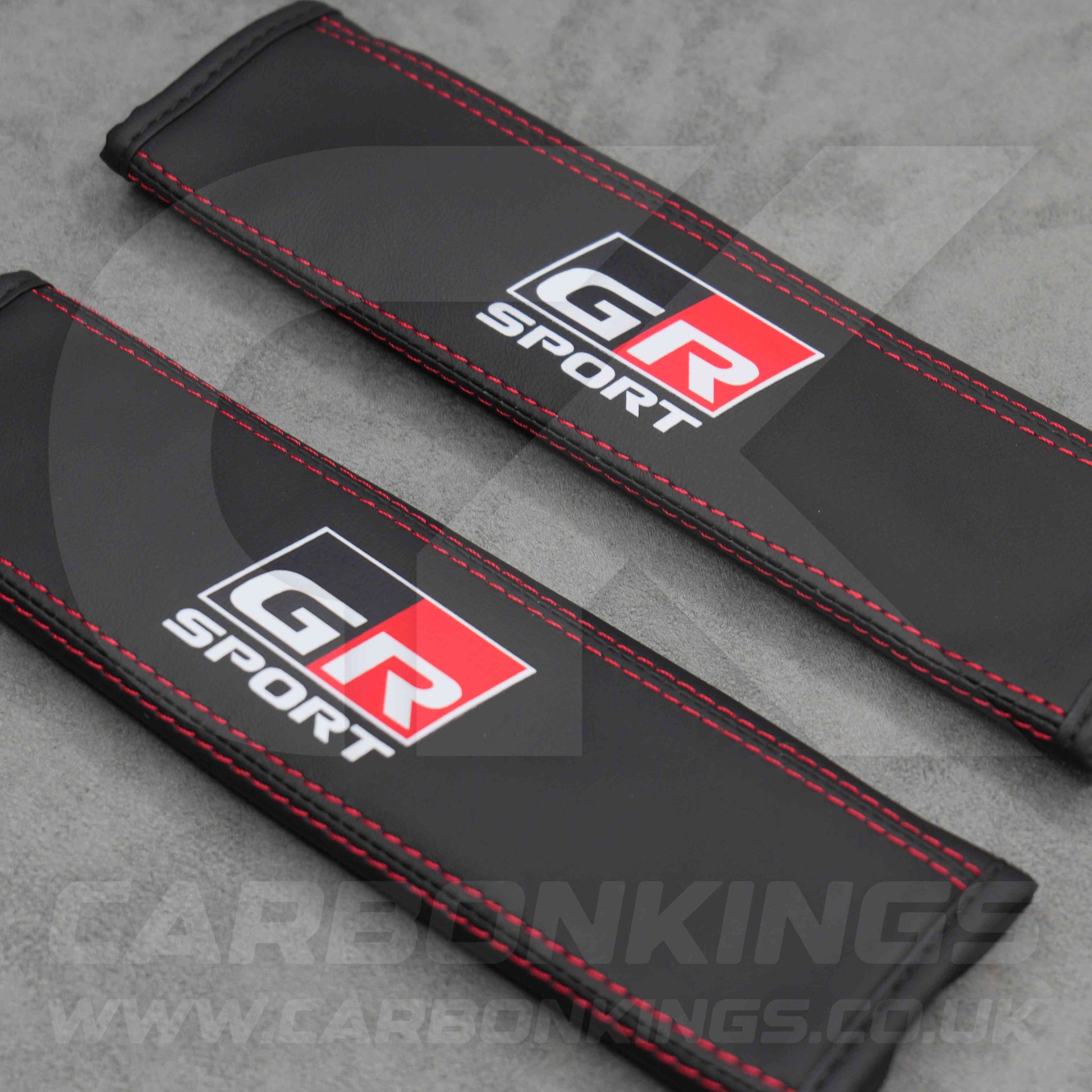 Toyota GR Sport Leather / Red Stitching Seatbelt Cover Protectors Gazoo Racing