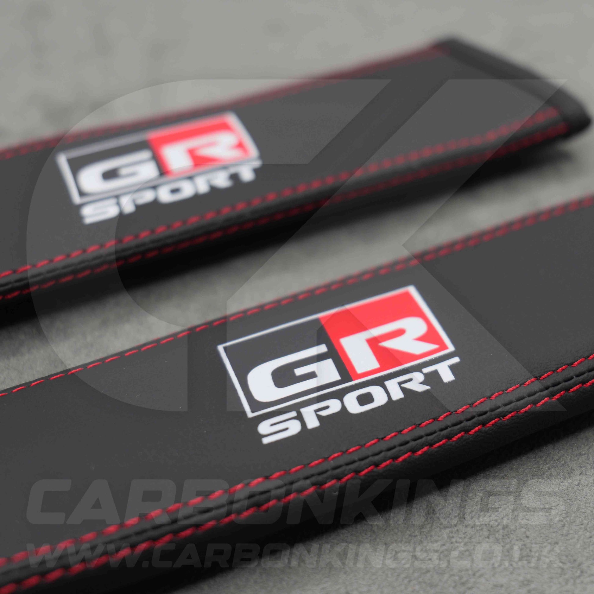 Toyota GR Sport Leather / Red Stitching Seatbelt Cover Protectors Gazoo Racing