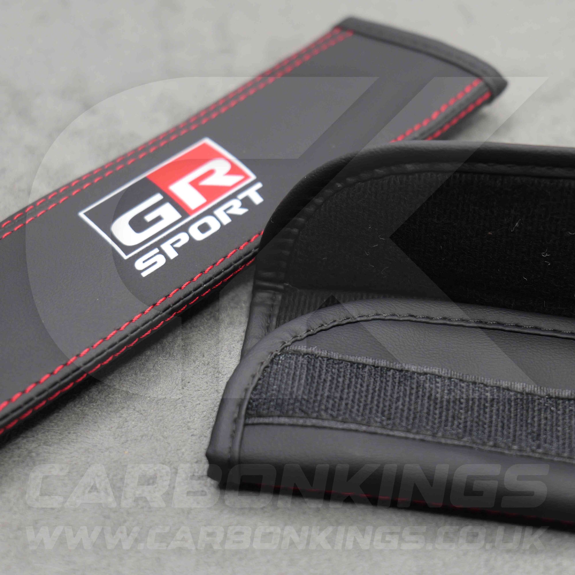 Toyota GR Sport Leather / Red Stitching Seatbelt Cover Protectors Gazoo Racing