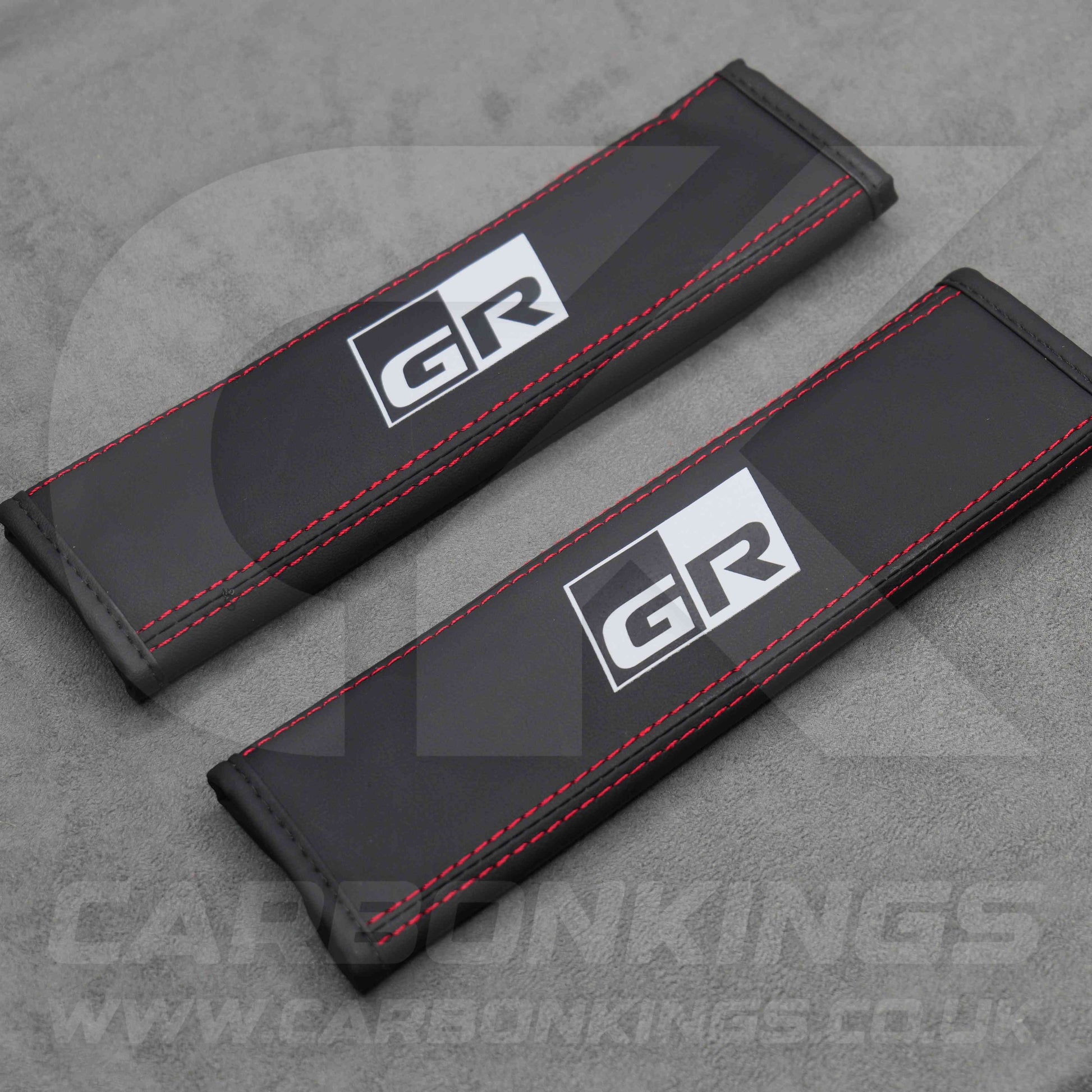 Toyota GR Sport Leather / Red Stitching Seatbelt Cover Protectors Gazoo Racing