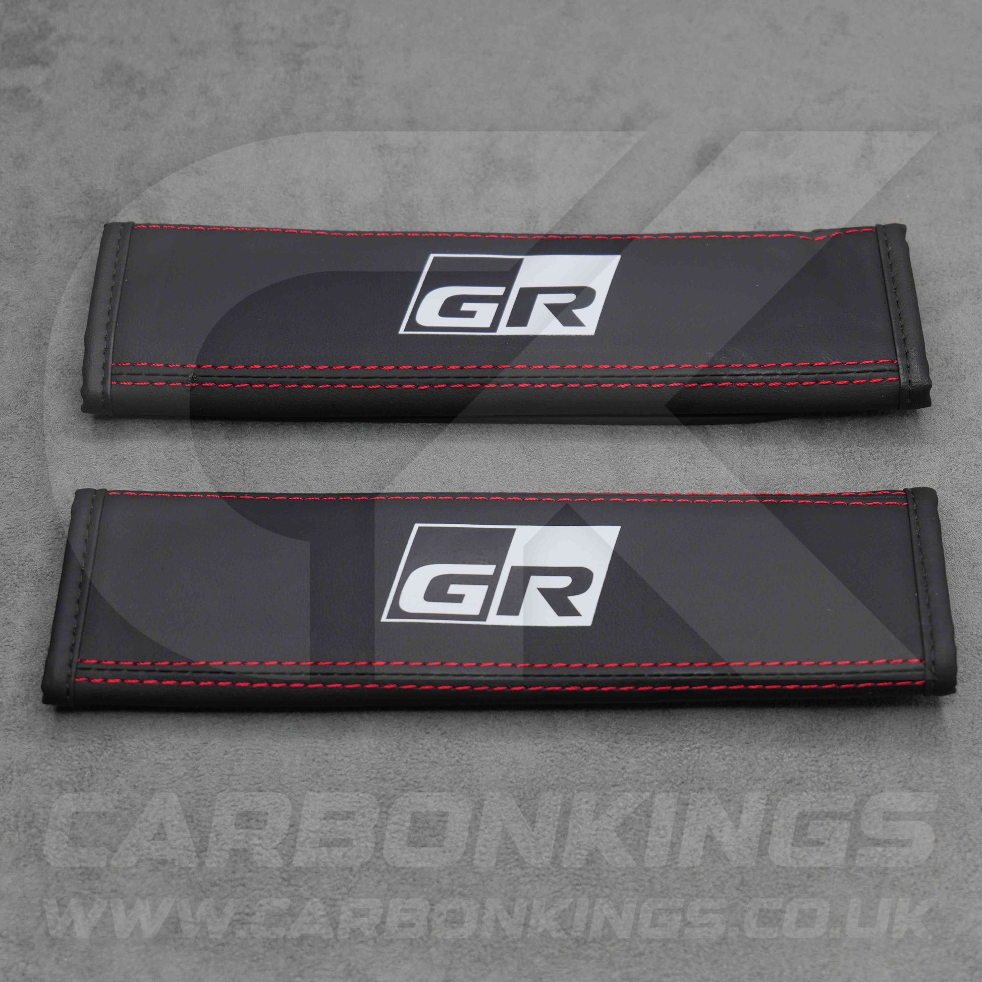 Toyota GR Sport Leather / Red Stitching Seatbelt Cover Protectors Gazoo Racing