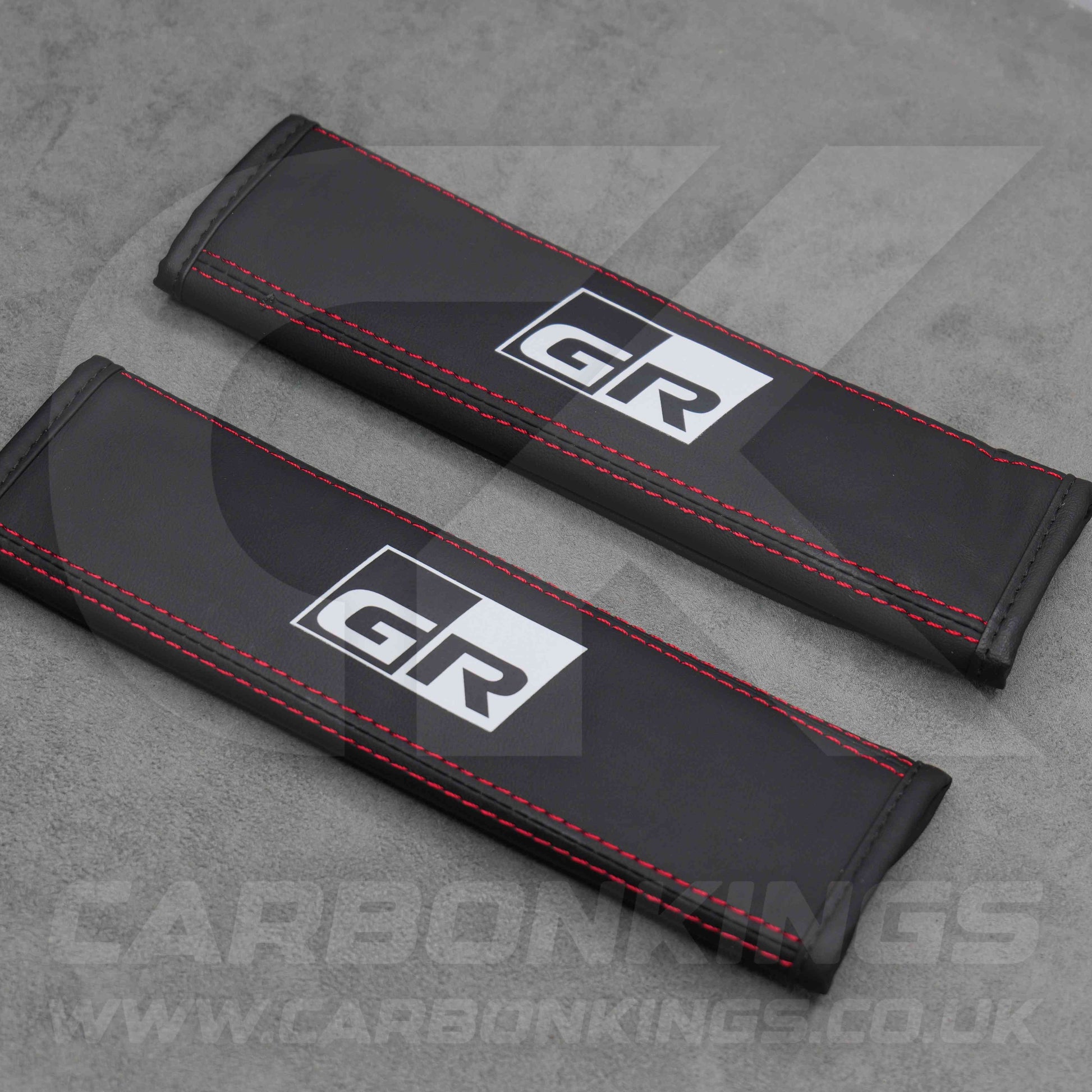 Toyota GR Sport Leather / Red Stitching Seatbelt Cover Protectors Gazoo Racing
