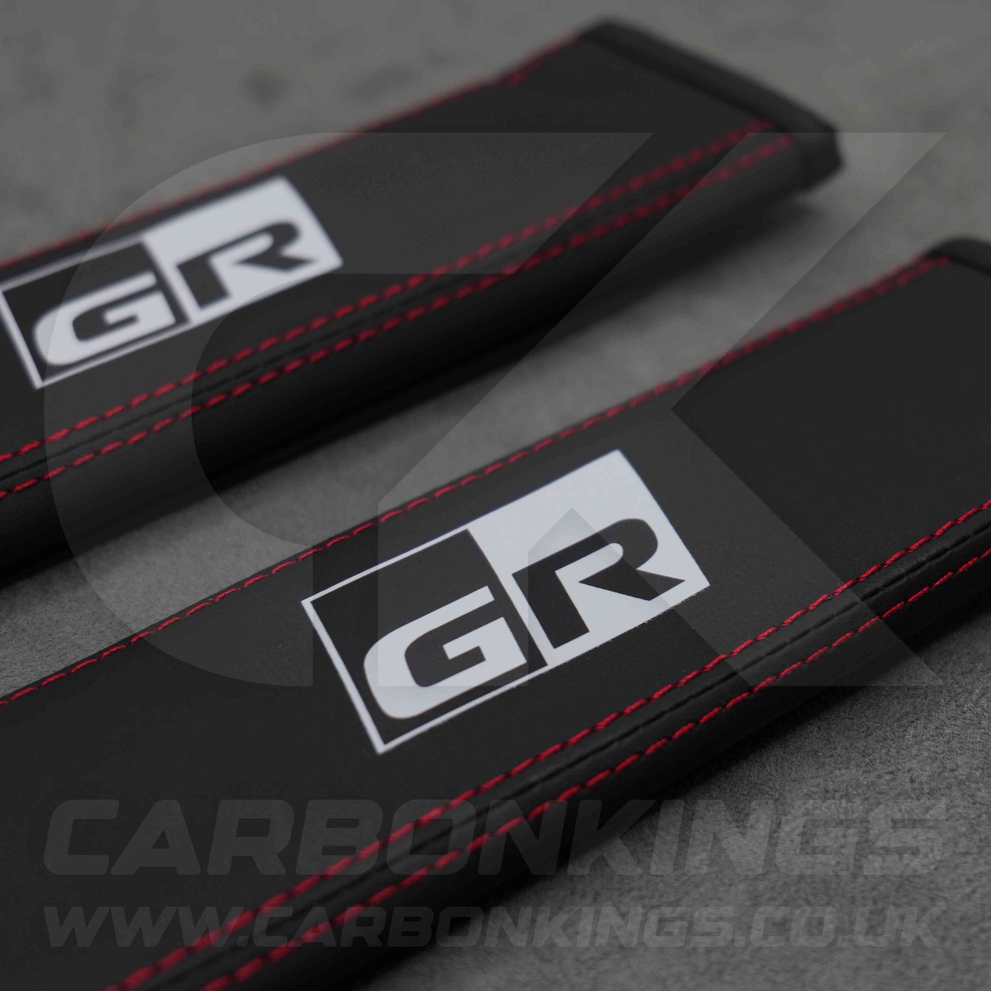 Toyota GR Sport Leather / Red Stitching Seatbelt Cover Protectors Gazoo Racing